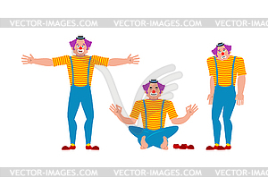 Clown set. Funnyman sad and yoga. harlequin happy. - vector clipart / vector image