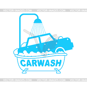 Carwash logo. Car in bath. Auto wash in bathtub - vector clip art