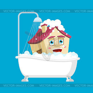 House Clean House in bath . Bathing Home Cartoon - vector image