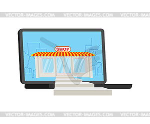 Online store in pc Online shopping. Shop window in - vector clipart