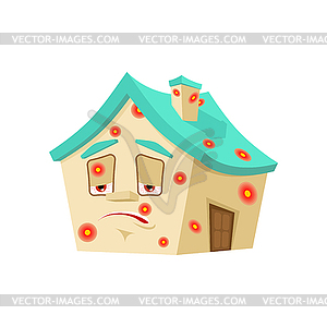 House Sick Infection . Virus ill Home Cartoon Style - stock vector clipart