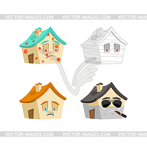 House Cartoon Style set 1. Home Sick and sad. - royalty-free vector image