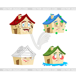 House Cartoon Style set 2. Home Sick and infected. - vector clip art