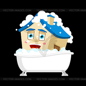 House Clean House in bath . Bathing Home Cartoon - vector clipart