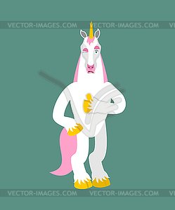 Unicorn thumbs up and winks. Magic horse happy - vector image