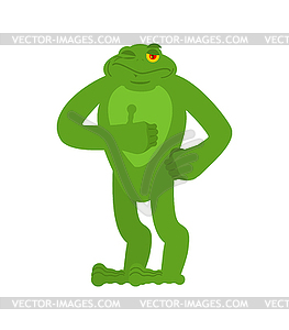 Frog thumbs up and winks. Toad happy emoji. Anuran - stock vector clipart