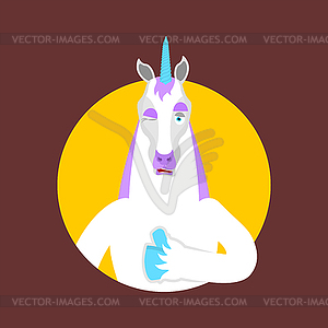 Unicorn thumbs up and winks. Magic horse happy - vector EPS clipart