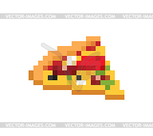 Slice of pizza pixel art. Fast food 8bit. Video gam - vector image