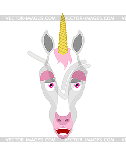 Unicorn happy emoji. Magic horse merry emotions. - vector clipart