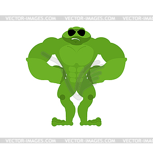 Frog Strong Cool serious. Toad powerful. Anuran - vector image