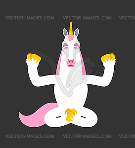 Unicorn yoga. Magic horse yogi . Fairy Beast - vector image