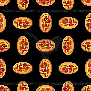 Pizza pixel art pattern seamless. Fast food 8bit - vector image