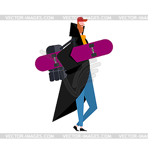 Hipster and skateboard. trendy guy with beard. - vector clip art