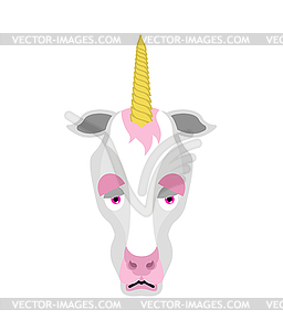 Unicorn sad emoji. Magic horse sorrowful emotions. - vector clip art