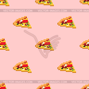 Pizza pixel art pattern seamless. Fast food 8bit - vector image