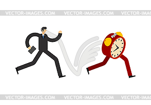 Businessman runs for alarm clock. To be late. Time - vector clip art