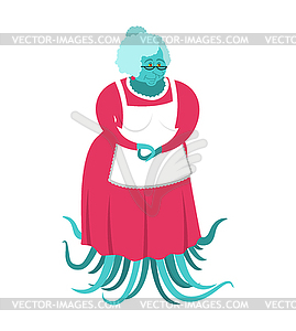 Grandmother alien. Green Grandma Tentacles. UFO - color vector clipart