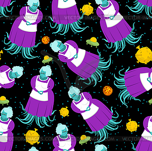 Grandmother alien pattern seamless. Green Grandma - vector image