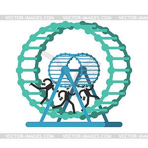 Businessman runs in wheel. lot of work. Concept - vector image