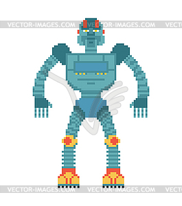 Robot pixel art. Cyborg 8 bit style. Old game - vector clip art