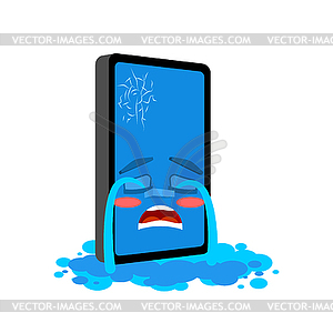 Phone crying tears . cry smartphone Cartoon Style - vector clip art