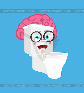 Smart Toilet bowl with brains . lavatory Cartoon - vector clip art