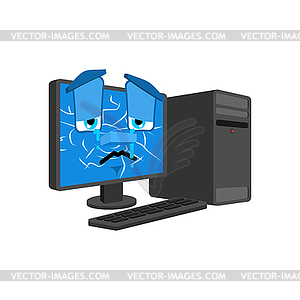 Computer Broken. PC cracked screen  - vector image