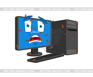 Bug in Computer . Infected by insects PC Cartoon - vector clip art