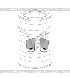 Battery bandaged Sick. ill accumulator Cartoon Style - vector clip art