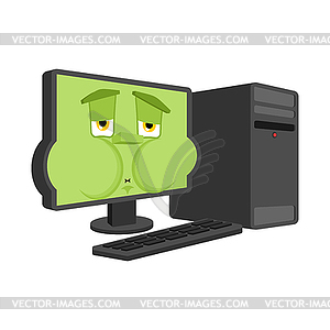 Computer Nausea Feeling sick emotion . Sick PC - vector image