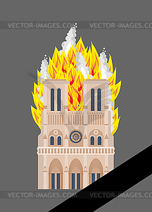 Notre Dame de Paris Fire. Burning roof of historic - vector clipart