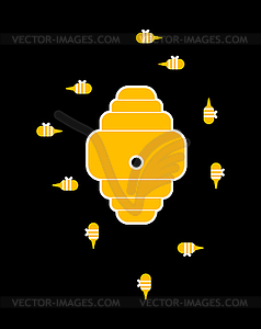 Beehive and bees. Home for bee cartoon style - vector clipart / vector image