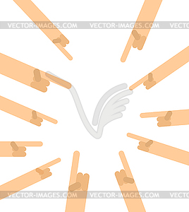 Many hands pointing with their finger. To point wit - color vector clipart