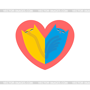 Cat love. Two cats in heart. Cute - vector image