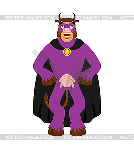 Cow superhero. Super farm animal in mask and - vector image