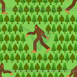 Bigfoot in forest pattern seamless. Yeti and trees - vector clip art