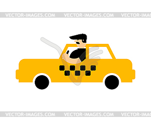 Taxi driver in car. Yellow auto and driver - vector image