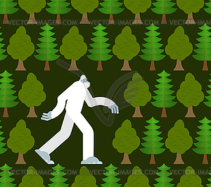 Yeti in forest pattern seamless. Bigfoot and trees - vector clip art