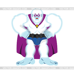 Bigfoot superhero. Super Yeti in mask and - vector image