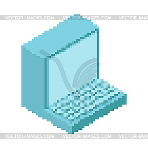 Old computer pixel art. Outdated PC 8 bit. - vector image