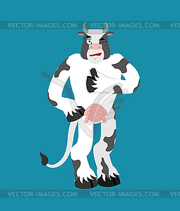 Cow thumbs up and winks. Farm animal happy emoji. - vector image