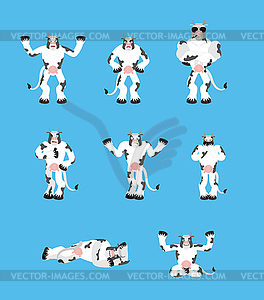 Корова ставит позы. Ферма животных счастлива и йога. говядина - векторное изображение EPS