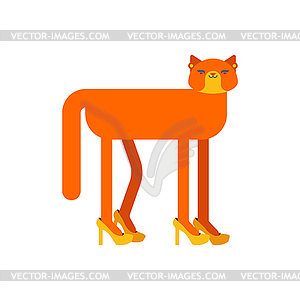 Lady Cat in high heels. Pet in female shoes. - vector clipart
