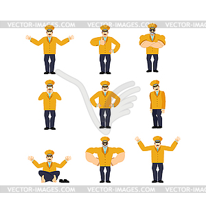 Taxi driver set poses. Cabdriver happy and yoga. - vector clipart / vector image