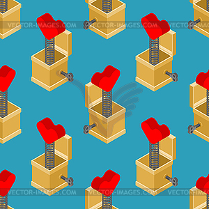 Heart of prank box pattern seamless. Funny prize - vector clipart