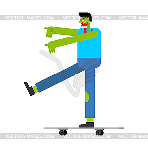 Zombie on skateboard. Green dead on longboard. - vector clipart / vector image