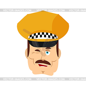 Taxi driver winks emoji. Cabbie happy emotions - vector clipart