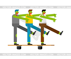 Zombie on skateboard. Green dead on longboard. - vector image