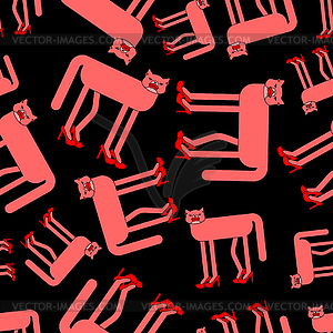 Cat in high heels pattern seamless. Pet in female - vector image