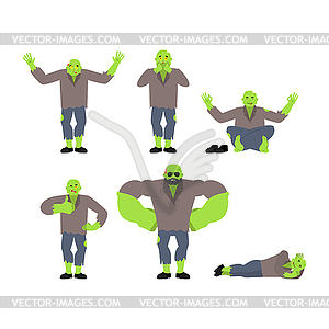 Zombie set poses. Living Dead happy and yoga. Undea - vector clipart